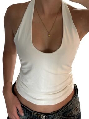 White Halter Scoop Neck Women's Tank Top